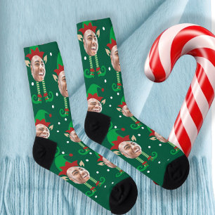 Foto-Collage Lustiges Gesicht Weihnachtself Socken