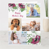 Foto Collage Magenta Floral Editable Card Karte (Vorderseite)
