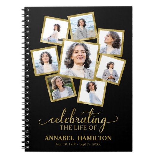 Foto Collage Memorial Beerdigung Black Guest Book Notizblock (Vorderseite)