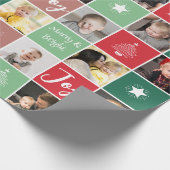 Foto Collage Merry & Bright Weihnachten Geschenkpapier (Ecke)