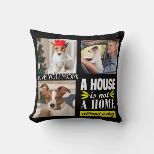 Foto-Collage mit drei Bildern und Hundeziffer Kissen