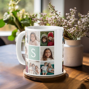 Foto-Collage mit individuellem Monogramm Mintgrün Kaffeetasse