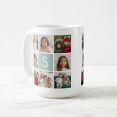 Foto-Collage mit individuellem Monogramm Mintgrün Kaffeetasse (Vorderseite Links)