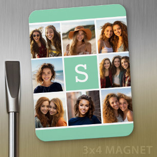 Foto-Collage mit individuellem Monogramm Mintgrün Magnet