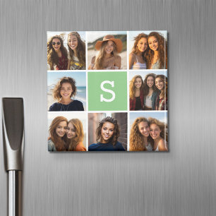 Foto-Collage mit individuellem Monogramm Mintgrün Magnet