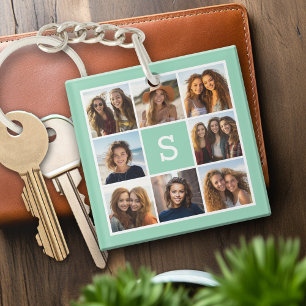 Foto-Collage mit individuellem Monogramm Mintgrün Schlüsselanhänger