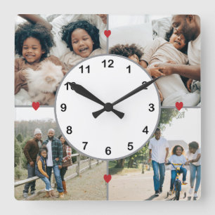 Foto Collage mit niedlichen Herzen Quadratische Wanduhr