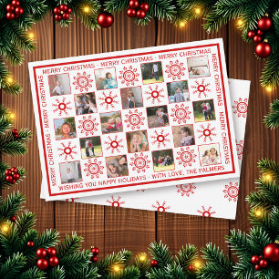 Foto Collage mit Roten Schneeflocken Weihnachtswün Feiertagskarte