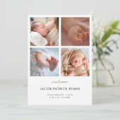 Foto Collage Modern Gold Script Boy Girl Birth Ankündigung (Stehend Vorderseite)