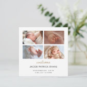 Foto Collage Modern Gold Script Boy Girl Birth Ankündigung (Stehend Vorderseite)