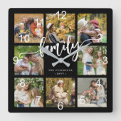 Foto-Collage moderne Schrift schwarz Quadratische Wanduhr (Vorderseite)