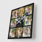 Foto-Collage moderne Schrift schwarz Quadratische Wanduhr (Winkel)