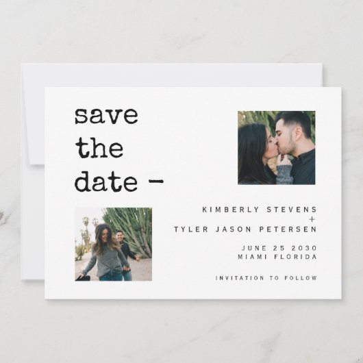 Foto Collage moderne Typografie QR CODE Hochzeit Save The Date (Vorderseite)