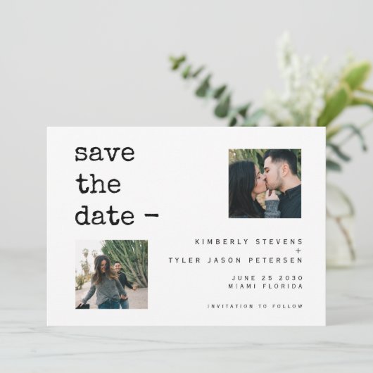 Foto Collage moderne Typografie QR CODE Hochzeit Save The Date (Stehend Vorderseite)