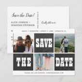 Foto Collage moderne Typografie rett Datum Hochzei Ankündigungspostkarte (Vorne/Hinten)