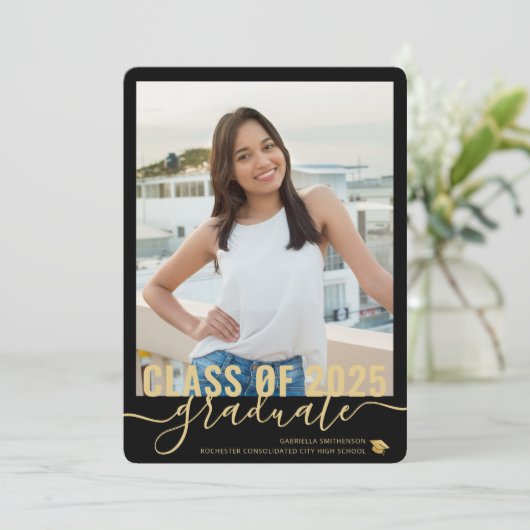 Foto Collage Modernes Black Abschluss Open House Ankündigung (Stehend Vorderseite)