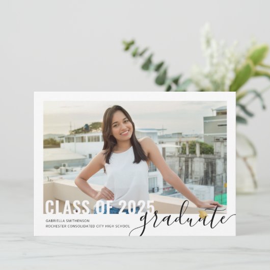 Foto Collage Modernes Script Abschluss Open House Ankündigung (Stehend Vorderseite)