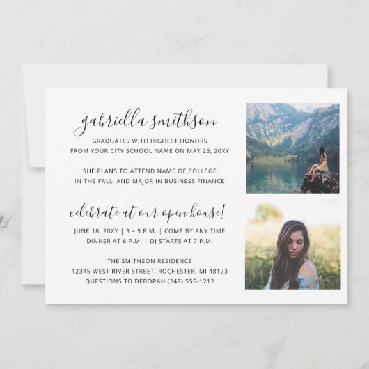 Foto Collage Modernes Script Abschluss Open House Ankündigung (Rückseite)