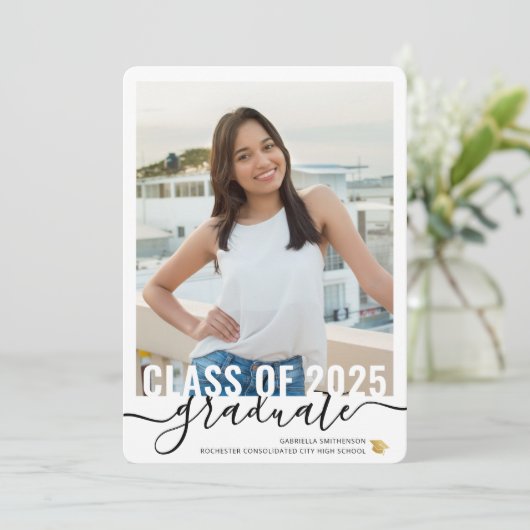 Foto Collage Modernes Script Abschluss Open House Ankündigung (Stehend Vorderseite)