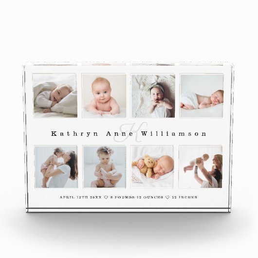 Foto Collage & Monogram für Neugeborene (Vorderseite)