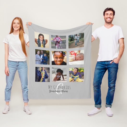Foto Collage Monogram Großeltern Grandkids Grau Fleecedecke (Beispiel)