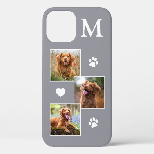 Foto Collage Monogram, Initial Gray Cat Dog Case-Mate iPhone Hülle (Rückseite)