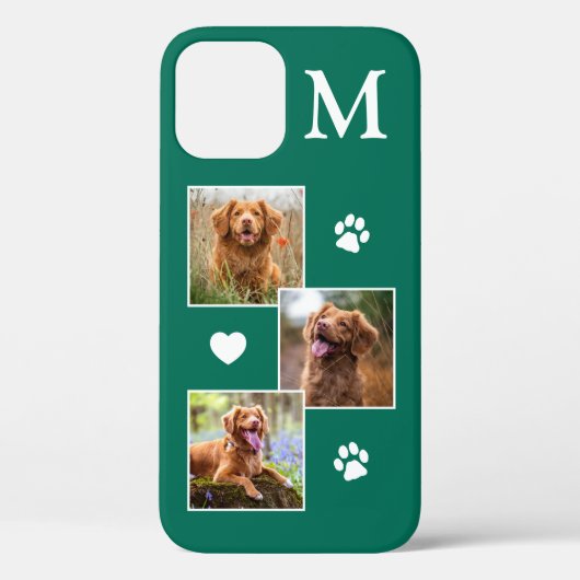 Foto Collage Monogram, Initial Green Cat Dog Case-Mate iPhone Hülle (Rückseite)