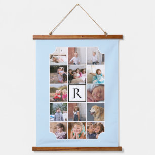 Foto Collage monogramm gekrümmte Ecken hellblau Wandteppich Mit Holzrahmen
