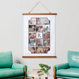 Foto Collage monogramm gekrümmte Ecken weiß Wandteppich Mit Holzrahmen