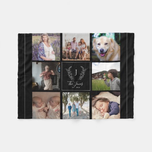 Foto-Collage-Monogramm-Name der Familie 8 elegant Fleecedecke (Vorderseite (Horizontal))