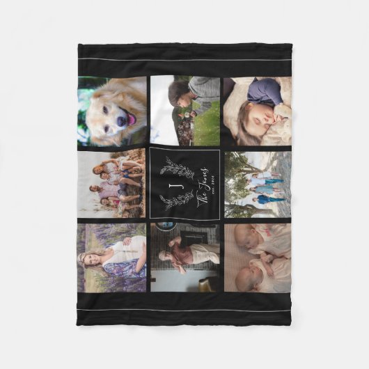 Foto-Collage-Monogramm-Name der Familie 8 elegant Fleecedecke (Vorderseite)