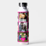 Foto Collage Monogramm personalisiert modern rosa Trinkflasche<br><div class="desc">Fügen Sie 9 Familienmitglieder, Kinder, Haustiere oder Fotos der besten Freunde hinzu und kreieren Sie Ihre eigene Wasserflasche aus dem Collage Raster mit Ihrem Monogramm-Namen in einem heißen rosa Herz. Einfach mit Ihren benutzerdefinierten quadratischen Bildern und Buchstaben personalisieren. Es kann ein nettes, nachdenkliches Geschenk für ein Familienmitglied, einen Freund oder...</div>