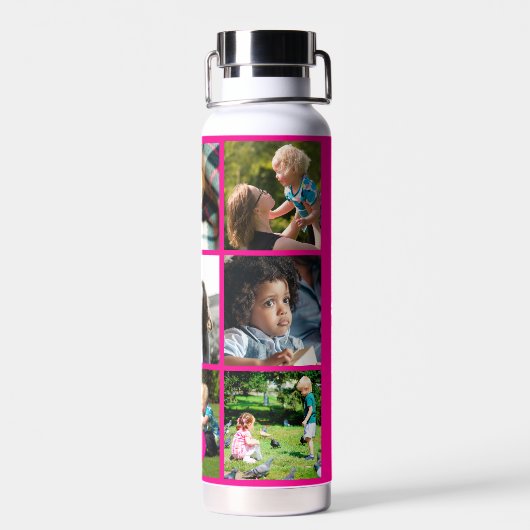 Foto Collage Monogramm personalisiert modern rosa Trinkflasche (Rückseite)