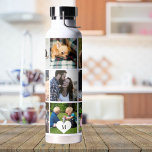 Foto Collage Monogramm personalisiert modern Trinkflasche<br><div class="desc">Fügen Sie 9 Familienmitglieder, Kinder, Haustiere oder Fotos der besten Freunde hinzu und kreieren Sie Ihre eigene Wasserflasche aus dem Collage Raster mit Ihrem Monogramm-Namen in einem weißen Herz. Einfach mit Ihren benutzerdefinierten quadratischen Bildern und Buchstaben personalisieren. Es kann ein nettes, nachdenkliches Geschenk für ein Familienmitglied, einen Freund oder Kollegen...</div>