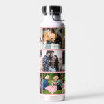 Foto Collage Monogramm personalisiert moderne Rose Trinkflasche<br><div class="desc">Fügen Sie 9 Familienmitglieder, Kinder, Haustiere oder Fotos der besten Freunde hinzu und kreieren Sie Ihre eigene Wasserflasche aus dem Collage Raster mit Ihrem Monogramm-Namen, der sich in einem hellrosa Herz befindet. Einfach mit Ihren benutzerdefinierten quadratischen Bildern und Buchstaben personalisieren. Es kann ein nettes, nachdenkliches Geschenk für ein Familienmitglied, einen...</div>