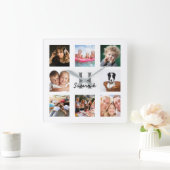Foto Collage Monogramm Quadratische Wanduhr (Zuhause)