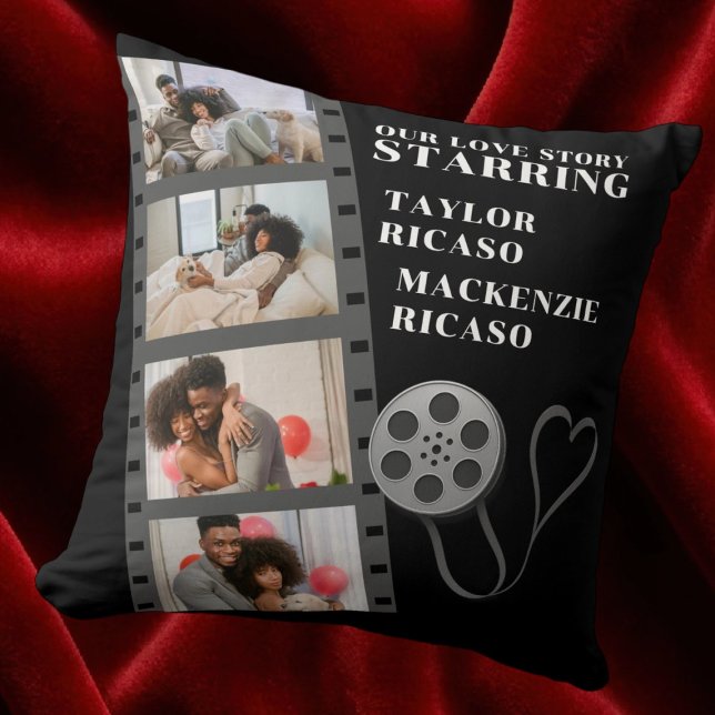 Foto Collage Movie Strip Personalisiert DIY Custom Kissen (Photo Collage Movie Strip Personalized DIY Custom Throw Pillow by Ricaso. For movie fan couple)