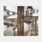 Foto Collage Mr & Mrs. Newlywed Monogram Dark Wood Fleecedecke (Vorderseite (Horizontal))
