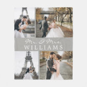 Foto Collage Mr. & Mrs. Newlywed Monogram Gray Fleecedecke (Vorderseite)