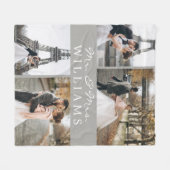 Foto Collage Mr. & Mrs. Newlywed Monogram Gray Fleecedecke (Vorderseite (Horizontal))