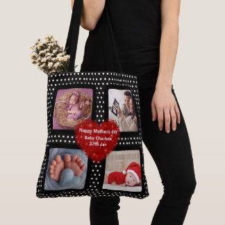 Foto Collage Mutter Schwarze Polka Punkt rotes Her Tasche