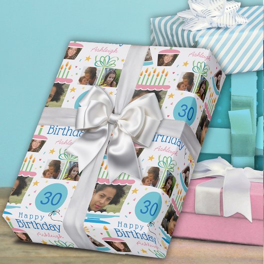 Foto Collage Name 30. Geburtstag Geschenkpapier