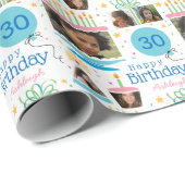 Foto Collage Name 30. Geburtstag Geschenkpapier (Rolleneckpunkt)