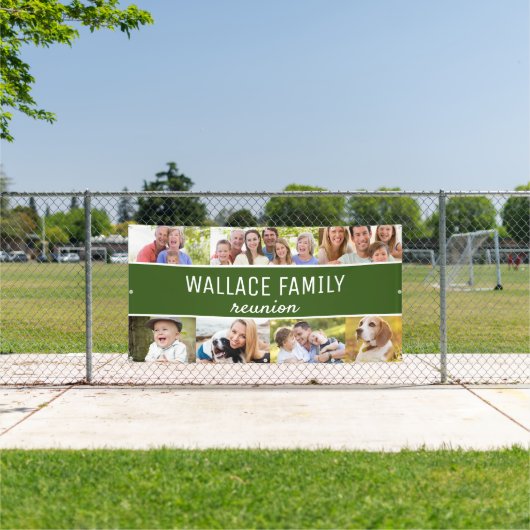 Foto-Collage Name Family Wiedersehen Green Custom Banner (Insitu)