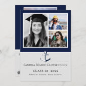 Foto Collage Nautical Navy Blue Anchor Absolvent Ankündigung (Vorne/Hinten)