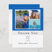 Foto Collage Nautical Navy Blue Starfish Absolvent Dankeskarte (Vorne/Hinten)