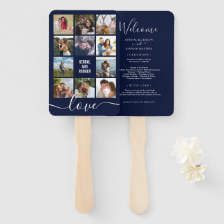 Foto Collage Navy Blue Wedding Programm Fächer