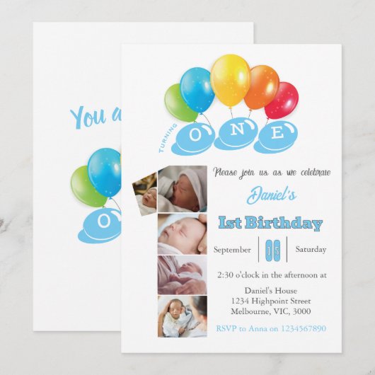 Foto-Collage Nr. 1 Junge Einladung (Vorne/Hinten)