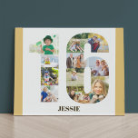 Foto Collage Number 16 Neutral 16. Geburtstag Künstlicher Leinwanddruck<br><div class="desc">Erstellen Sie Ihr eigenes personalisiertes Foto für einen 16. Geburtstag. Diese ordentliche Collage aus Foto ist in Form der Zahl 16 auf weißem Hintergrund mit beigefarbenem, neutralem Sand / gelblich gefallenen Rändern. Die Collage kann 11 Fotos enthalten, und die Vorlage ist für Sie bereit, um Ihre Lieblings-Fotos, die von oben...</div>
