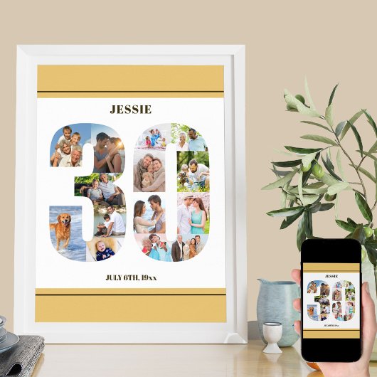 Foto Collage Number 30 Neutral 30. Geburtstag Poster